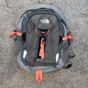 North Face Coral Pink and Grey Backpack